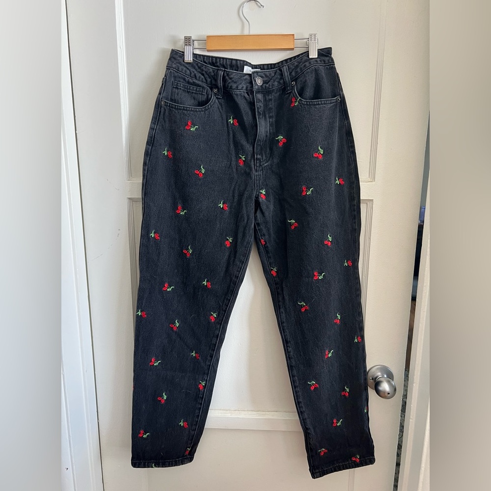 Forever 21 Embroidered Cherry Black Jeans